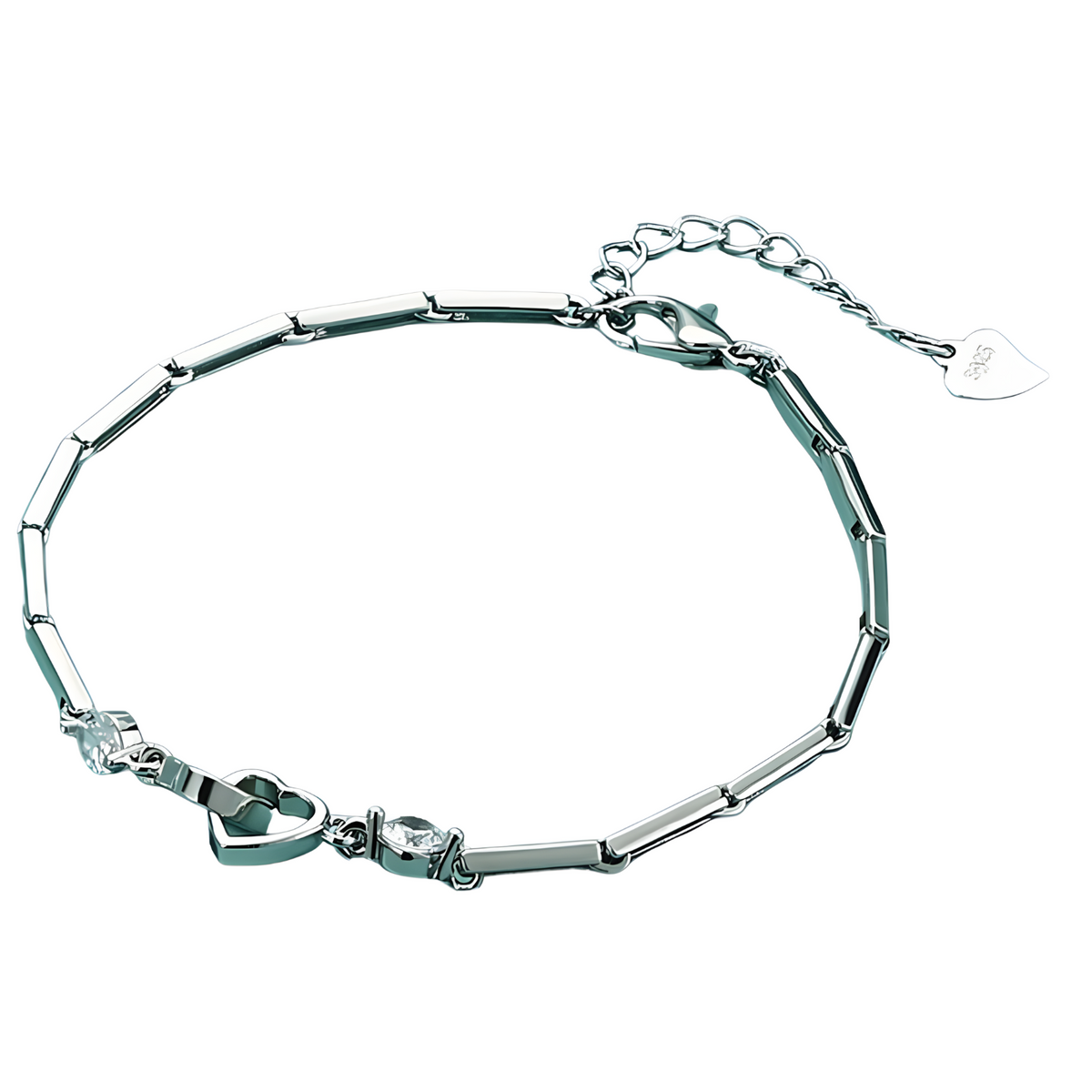 Double Heart Bracelet For Women - Sparkle Stone Charm, Adjustable Bar Link 1792