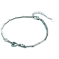 Double Heart Bracelet For Women - Sparkle Stone Charm, Adjustable Bar Link 1792