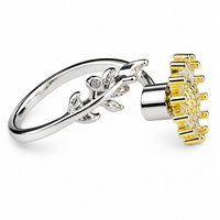 Two Tone Sunflower Ring Adjustable Open Ring with Clear Marquise Stone 1586