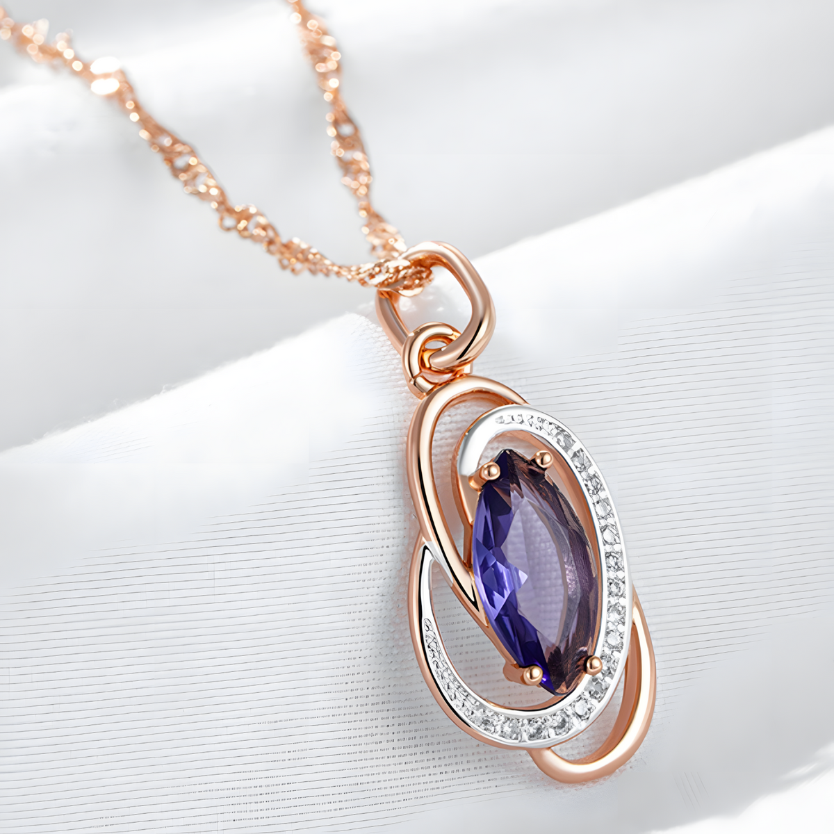 585 Rose Gold & Silver Tone Geometric Pendant Necklace – Copper Pendant 1270