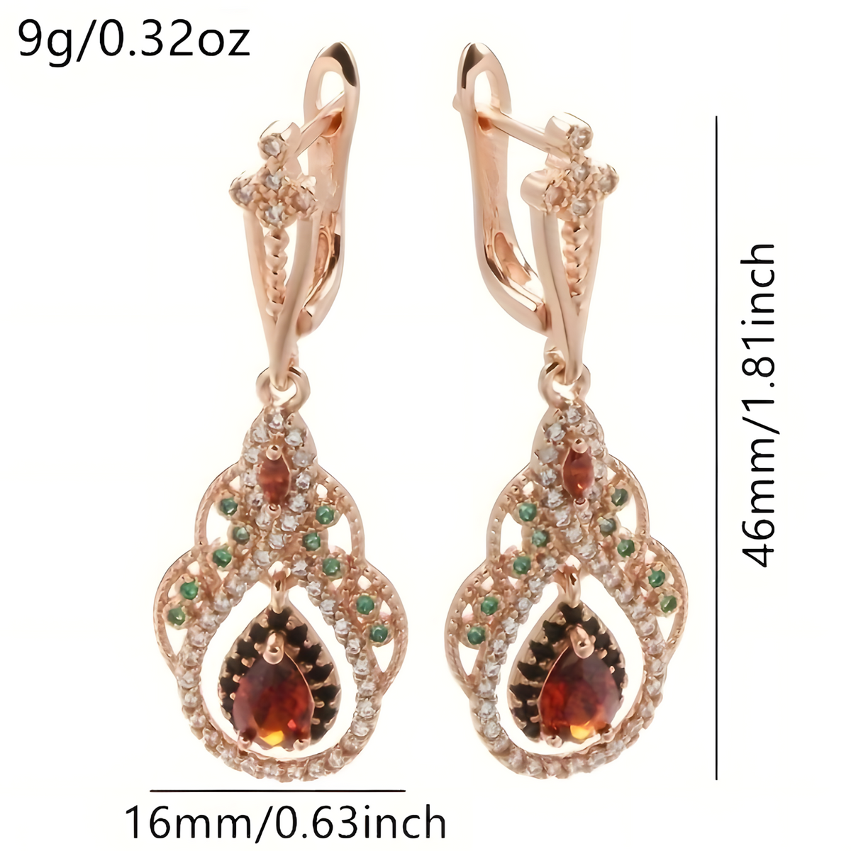 Rose Gold-Tone Teardrop Dangle Earring Women Vintage Chandelier Water-Drop 810