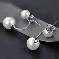 Double Pearl Drop Earrings for Women – Simulated Pearl Copper Alloy Geometry 954