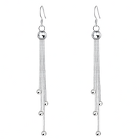 925 Sterling Silver Multi-Layered Long Chain Drop Earrings with Ball Beads 327
