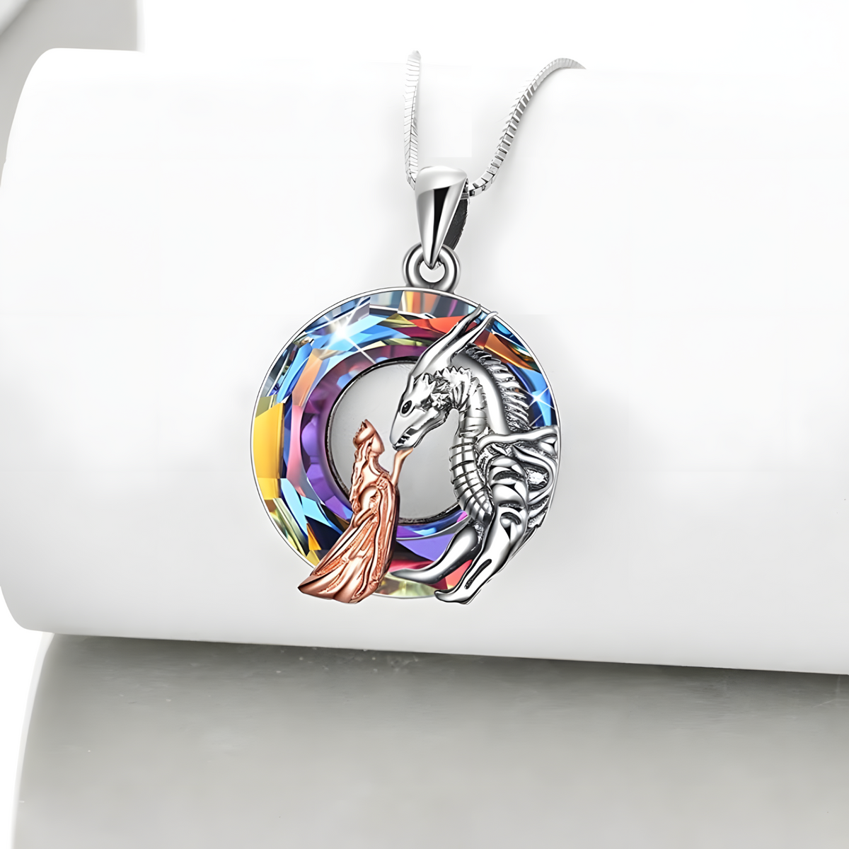 Unified Jewellery Dragon & Queen Crystal Pendant Necklace Silver Tone B58