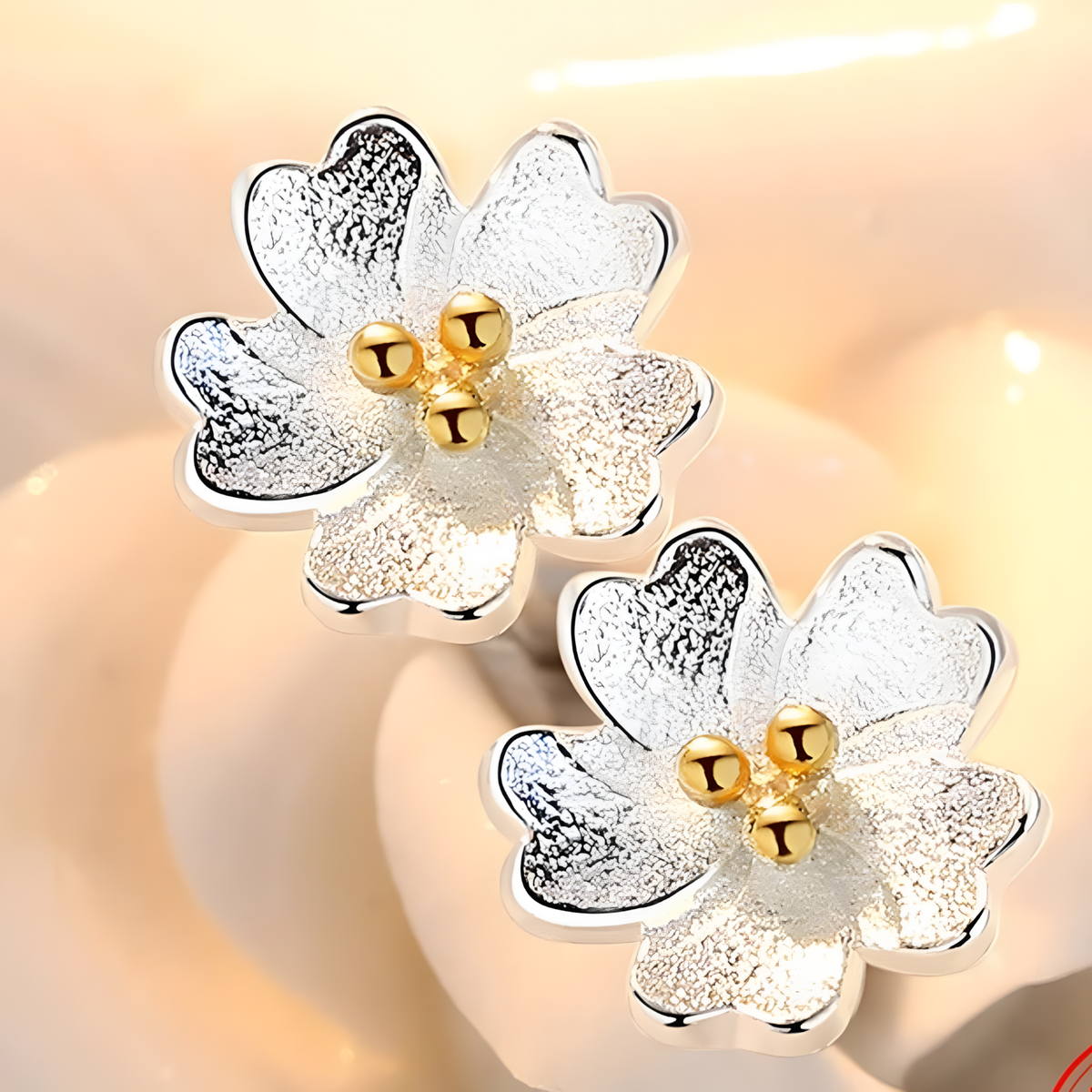 Silver Plated Flower Stud Earrings with Gold Ball Centre for Women 483