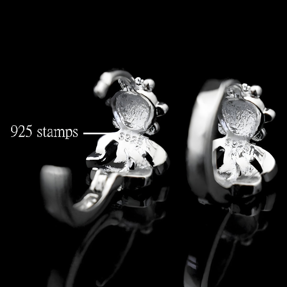 Sterling Silver Fish Hoop Earrings with Cubic Zirconia Huggie Hoop Earrings 340