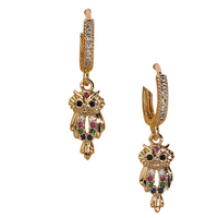 Stylish Owl Gold Plated Drop Earrings for Women Girls Cubic Zirconia Jewelry 460