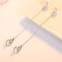 Elegant Pearl Threader Earrings Women Long Drop Chain Earrings Cubic Zircon 1022