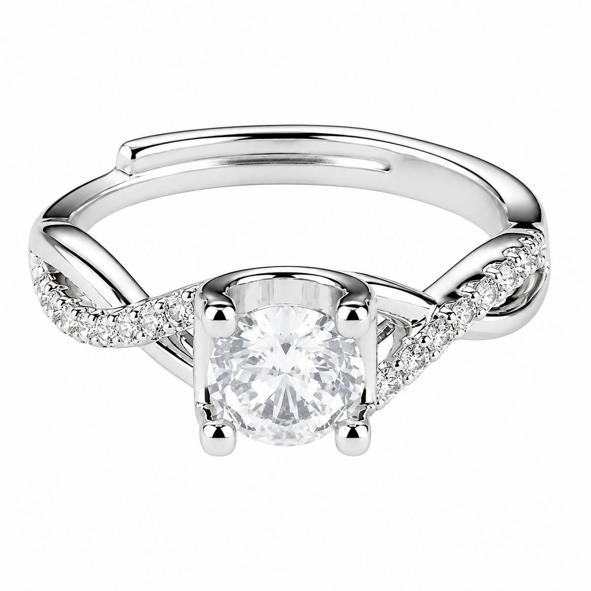 Women's Adjustable Round Brilliant Zircon Engagement Ring Silver Tone Split 1656