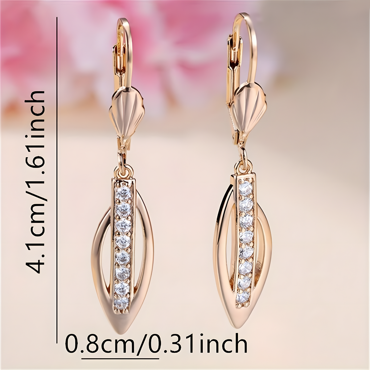 585 Gold Hoop Drop Earrings for Women, Delicate Zirconia Pendant Dangle Rose 602