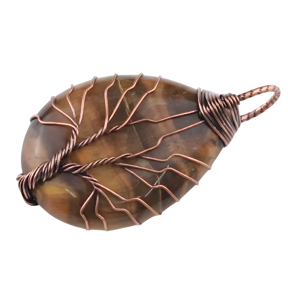 Tiger Eye Tree Of Life Pendant Necklace For Women Men Oval Brown Gemstone 1347