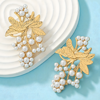 Pearl Cluster Leaf Earrings for Women –Trendy Gold-Tone Copper Stud Earrings 767