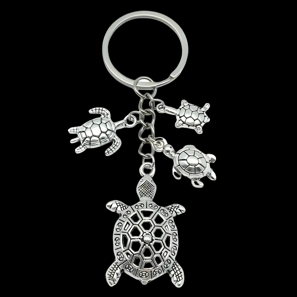 Silver Tone Sea Turtle Family Keychain Mother Father Baby Turtles B30