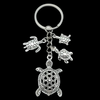 Silver Tone Sea Turtle Family Keychain Mother Father Baby Turtles B30