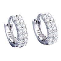 925 Silver-Plated Alloy Double-Row Zircon Huggie Hoop Earrings for Women 860