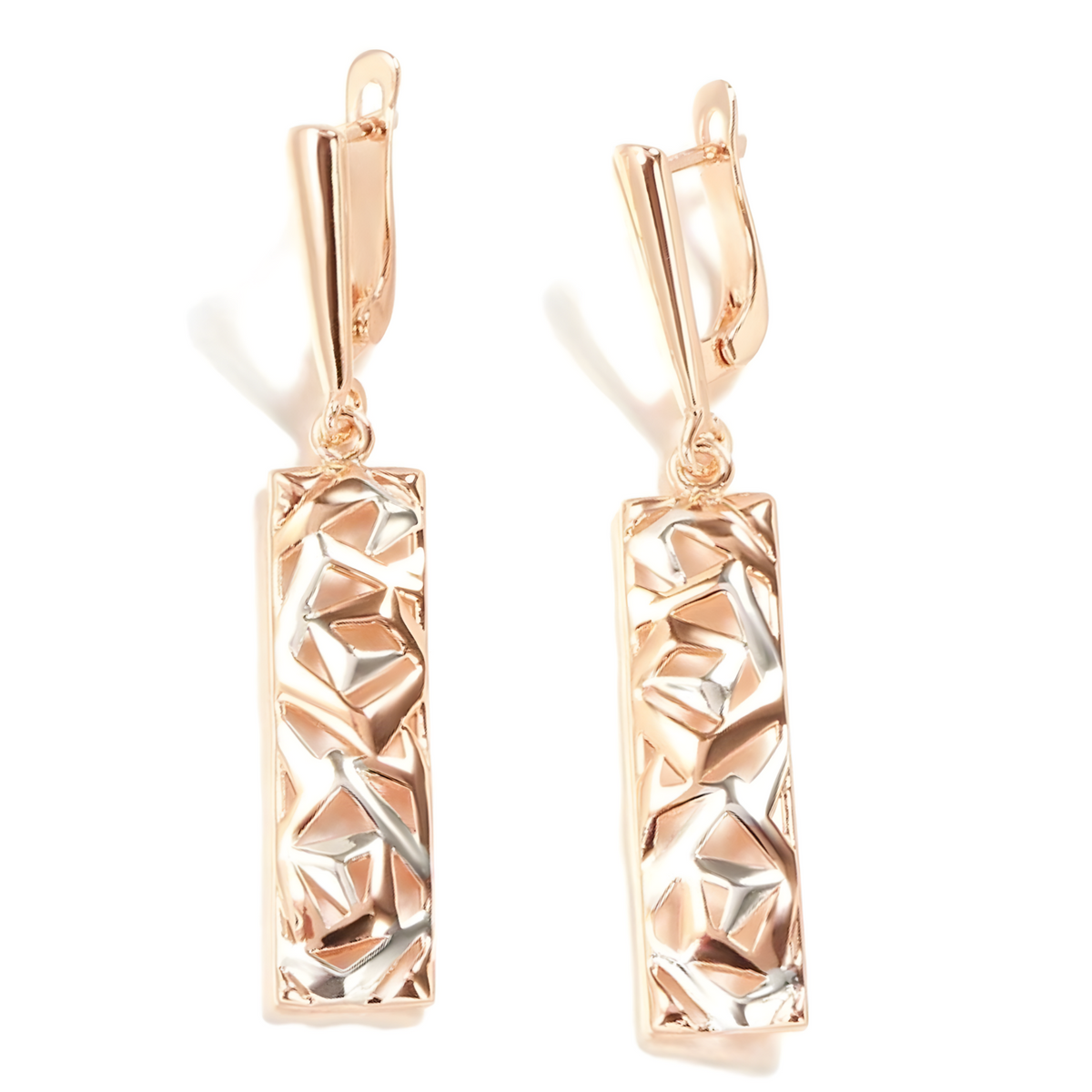 585 Rose Gold Silver Color Mix Geometric Rectangle Design Ethnic Boho Dangle 597