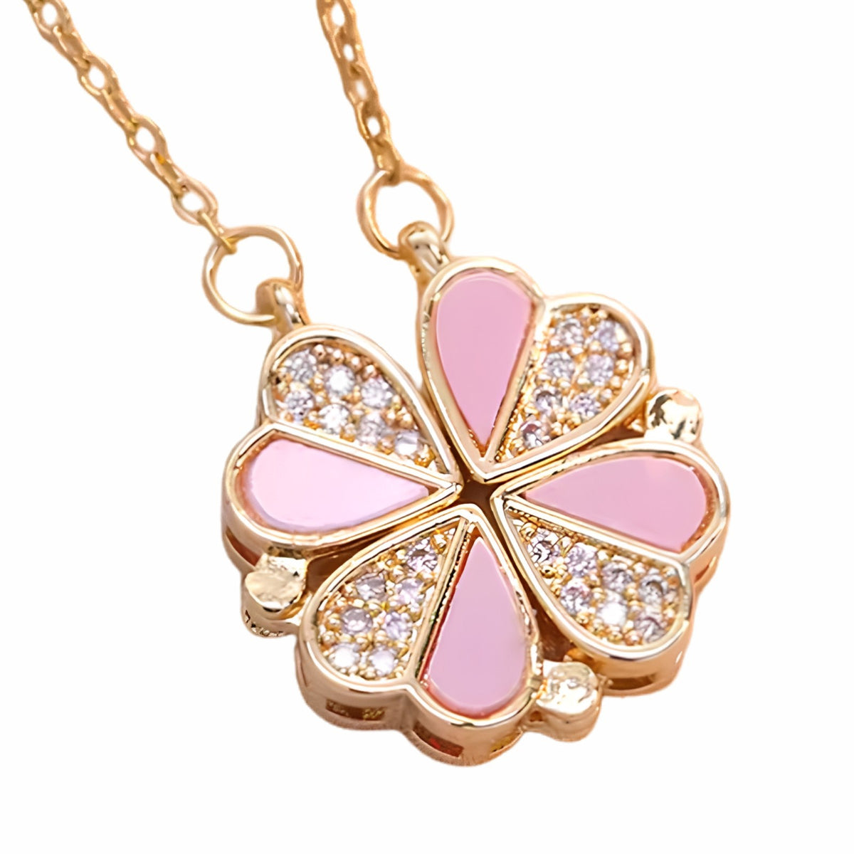 Luxury Pink Four Leaf Clover Pendant Necklace For Women Openable Clover 1683