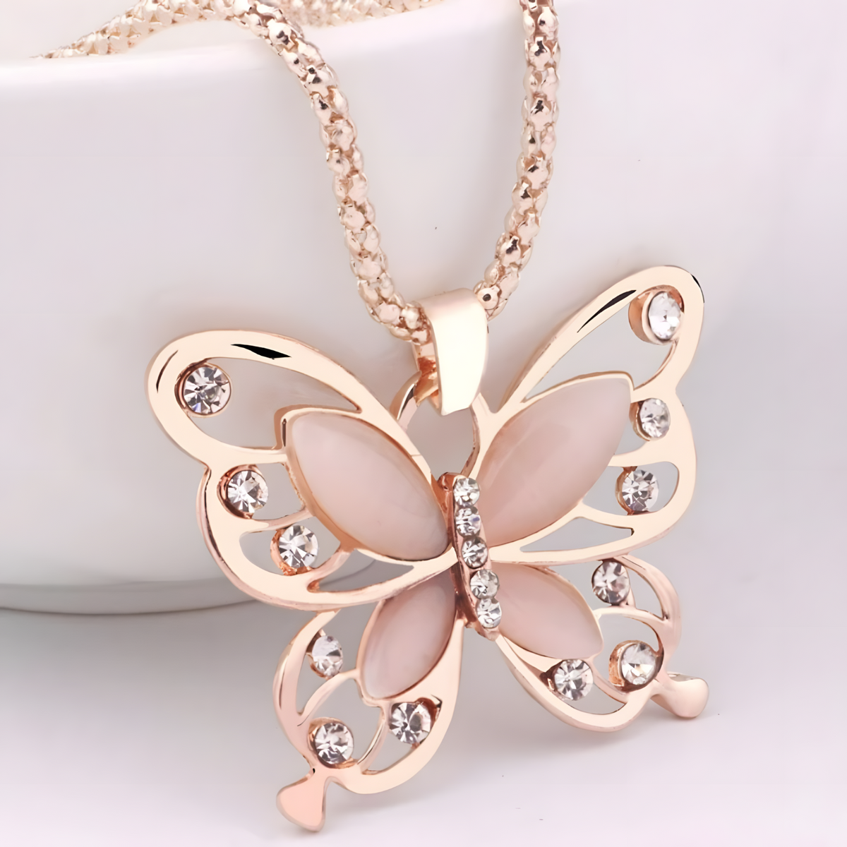 Butterfly Pendant Necklace for Women – Rose Gold Zinc Alloy Butterfly Charm 1186