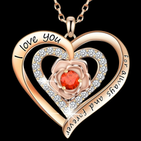Rose Gold Heart Pendant Necklace Women – Copper Metal “I Love You Forever   1161