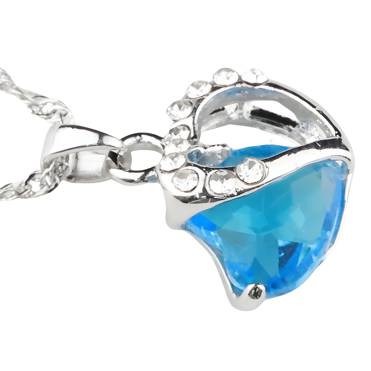 Sky Blue Heart Crystal Necklace and Earrings Set for Women,Aquamarine Color 1302