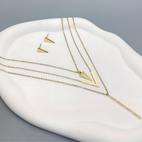 Women Stainless Steel Geometric Pendant Jewellery Set 3 Layer Gold Necklace 675