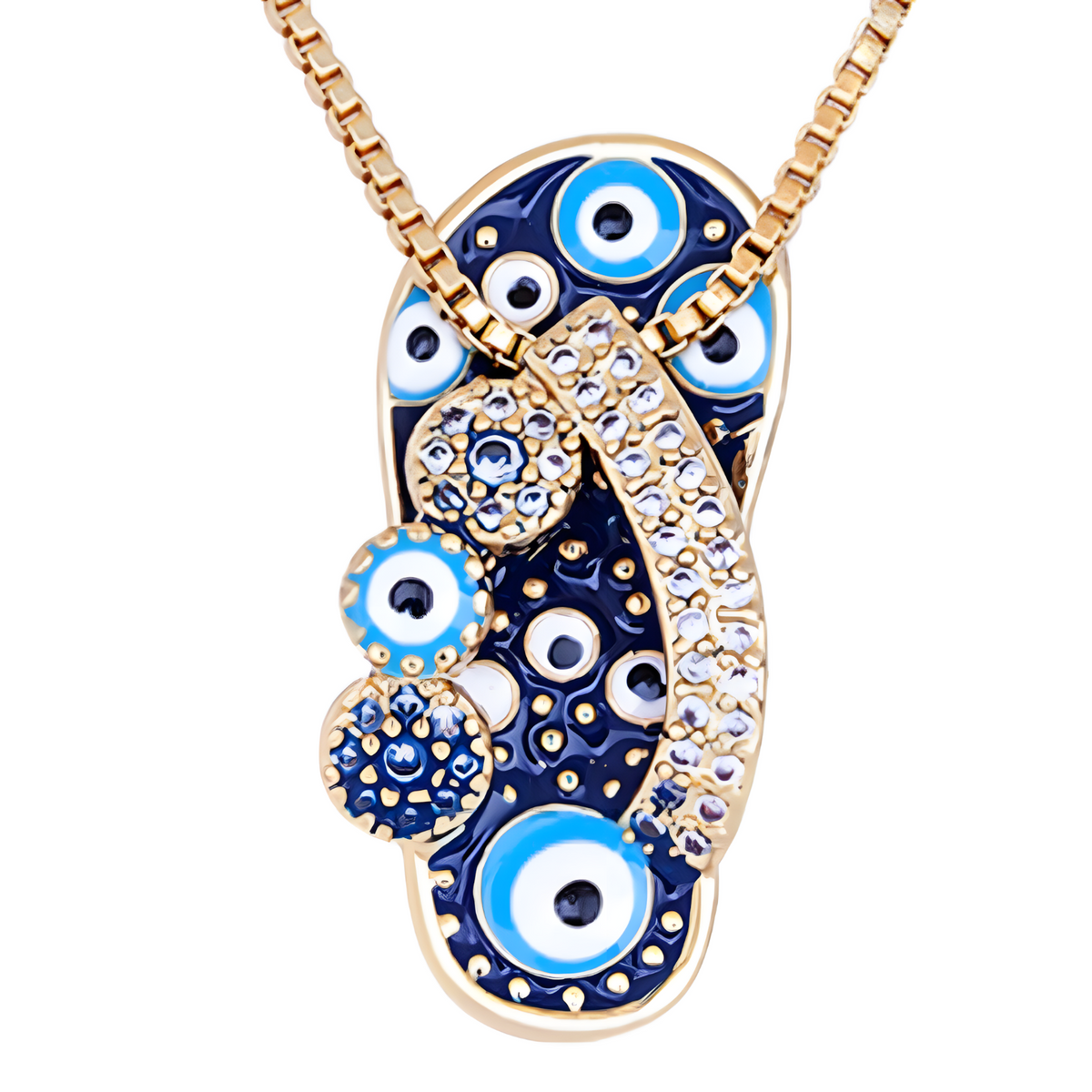 Enamel Slipper Pendant, Blue Evil Eye Protection Necklace, Bohemian FashION B159
