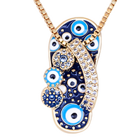Enamel Slipper Pendant, Blue Evil Eye Protection Necklace, Bohemian FashION B159