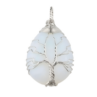 Tree of Life Opalite Crystal Pendant Necklace Spiritual Energy Healing Wire 1333