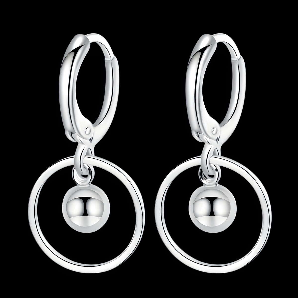925 Silver-Plated Circle Drop Earrings for Women – Geometric Hoop Dangle 1035