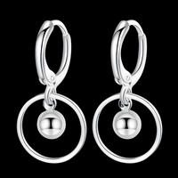 925 Silver-Plated Circle Drop Earrings for Women – Geometric Hoop Dangle 1035