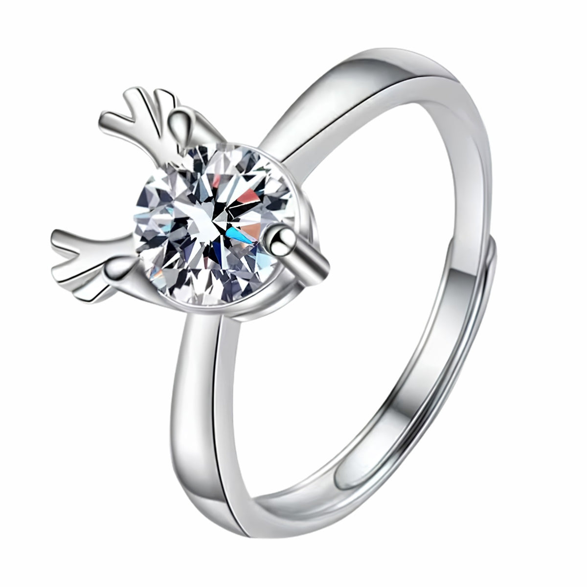 Women's Adjustable Deer Antler Zircon Ring, Round Brilliant Promise Ring 1642