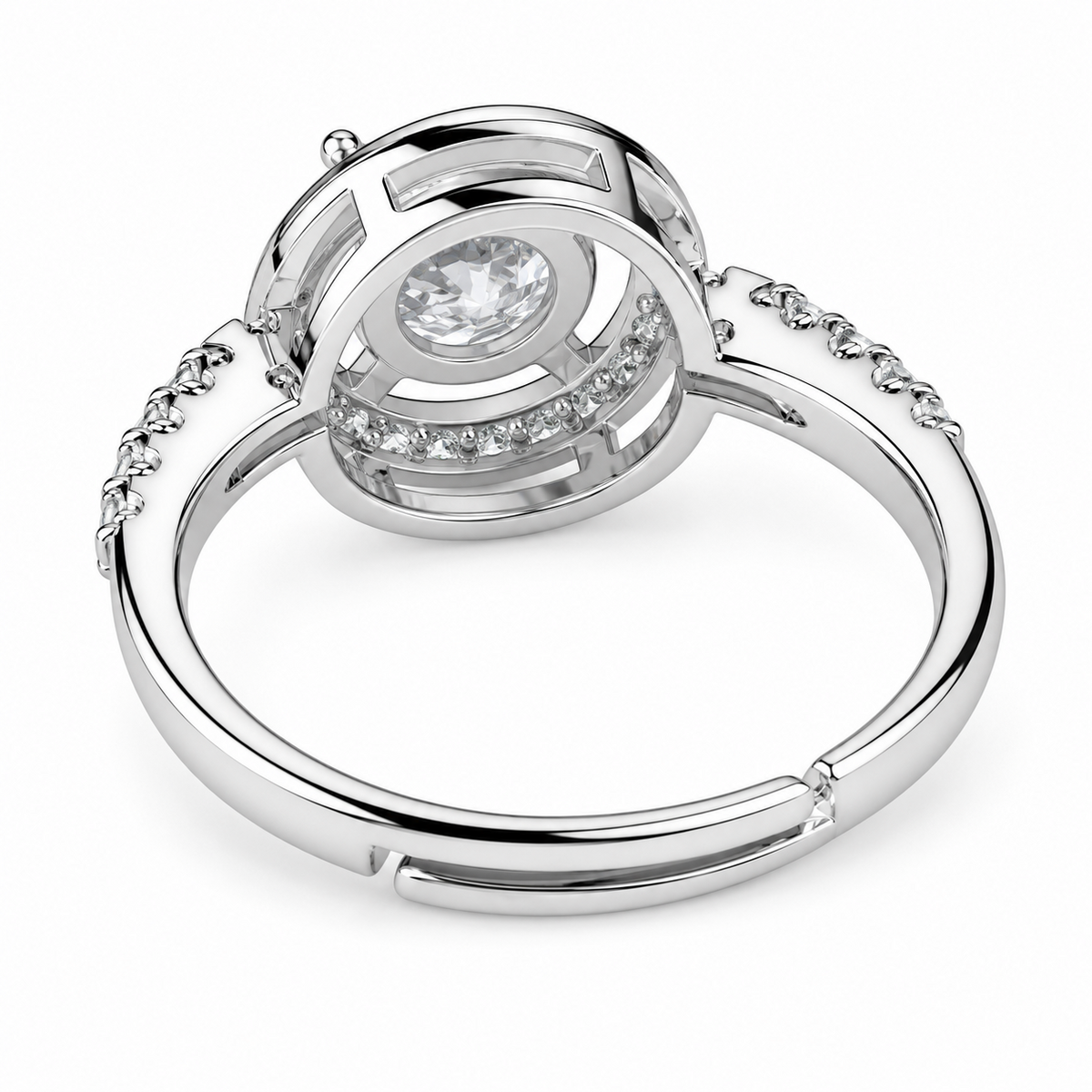 Women's Elegant Adjustable Zircon Halo Ring, Round Brilliant Engagement 1621