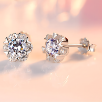 925 Silver-Plated Round Crystal Stud Earrings for Women Sparkling CZ Cluster 992