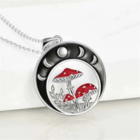 Moon Phase Mushroom Pendant Necklace Silver Plated Gothic Nature Charm B137