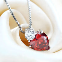 925 Sterling Silver Heart Pendant Necklace Red AAA Cubic Zirconia Box Chain 280