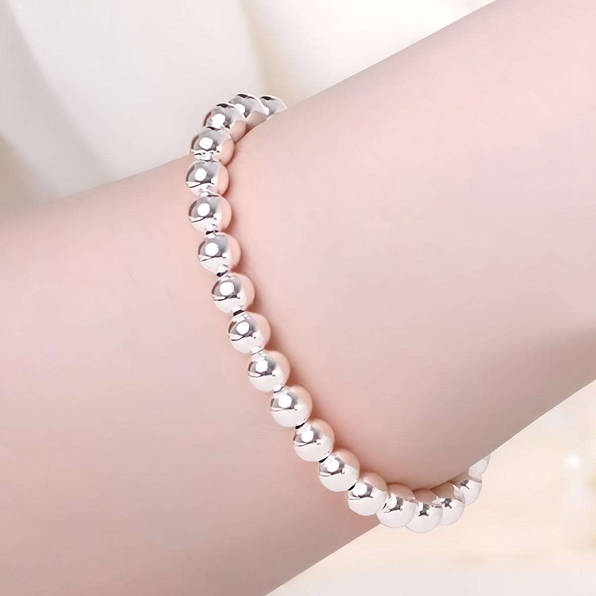 925 Sterling Silver Bracelet Exquisite 6MM Beads Women Fashion 18 - 20CM - 1769