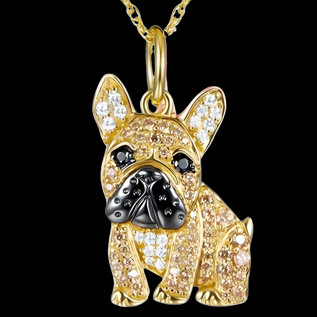 Gold-Plated Bulldog Pendant Necklace with Black Rhodium Accent Cubic Zircon B250