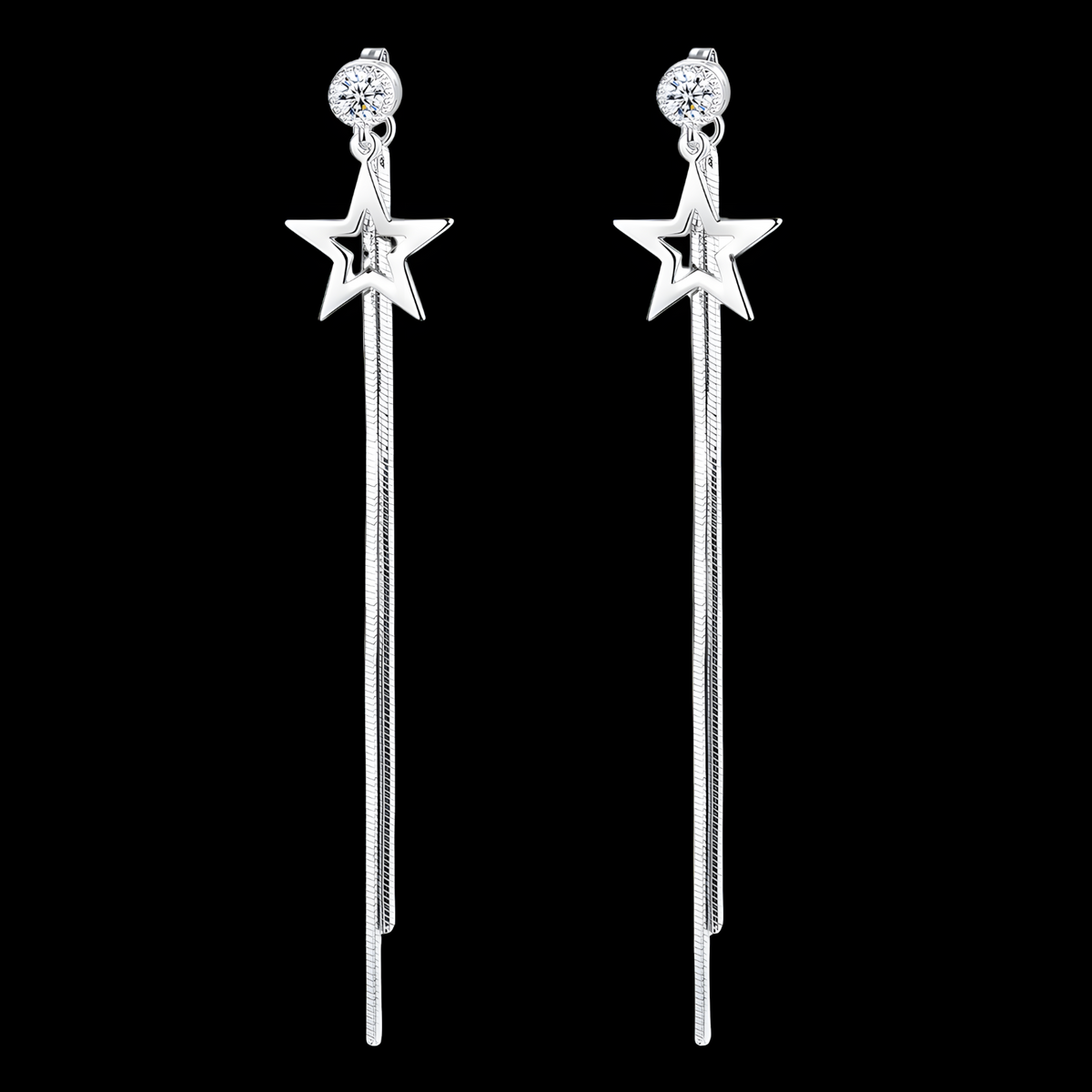 925 Silver-Plated Alloy Long Star Dangle Earrings for Women– Classic Zircon 1000
