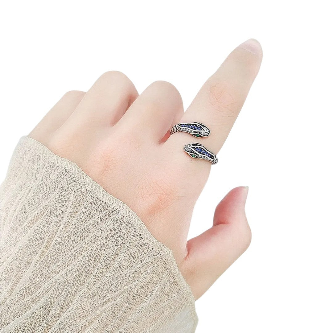 100% 925 Sterling Silver Rings For Women Snake Shape Green Eye Simple Trendy 487