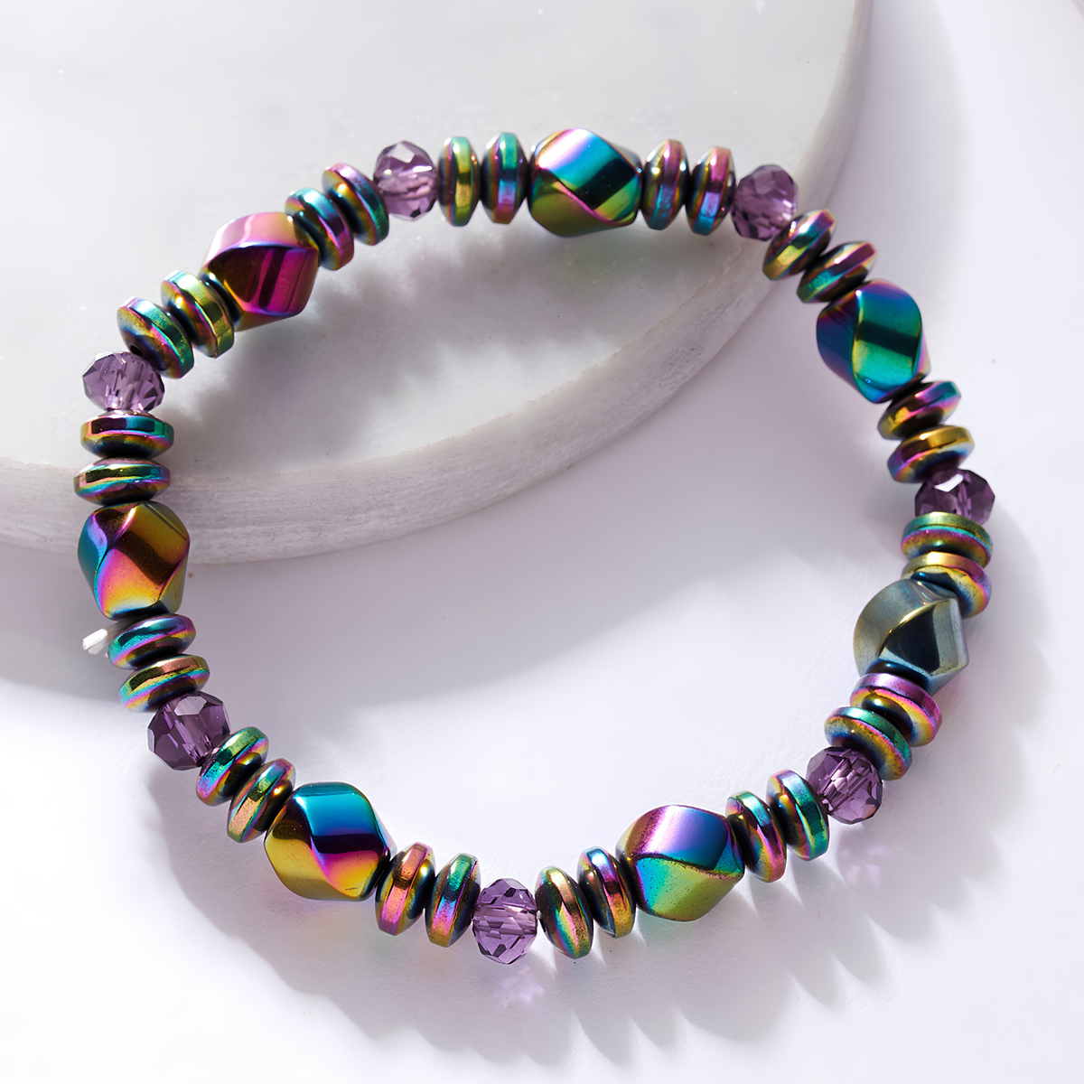 Luxury-Style Multicolour Magnetic Bead Bracelet - 18 cm Elastic Stretch 1819