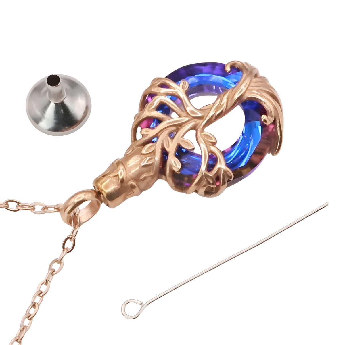 Tree of Life  Necklace with Multicolor Circle Crystal 316L Stainless Steel B218