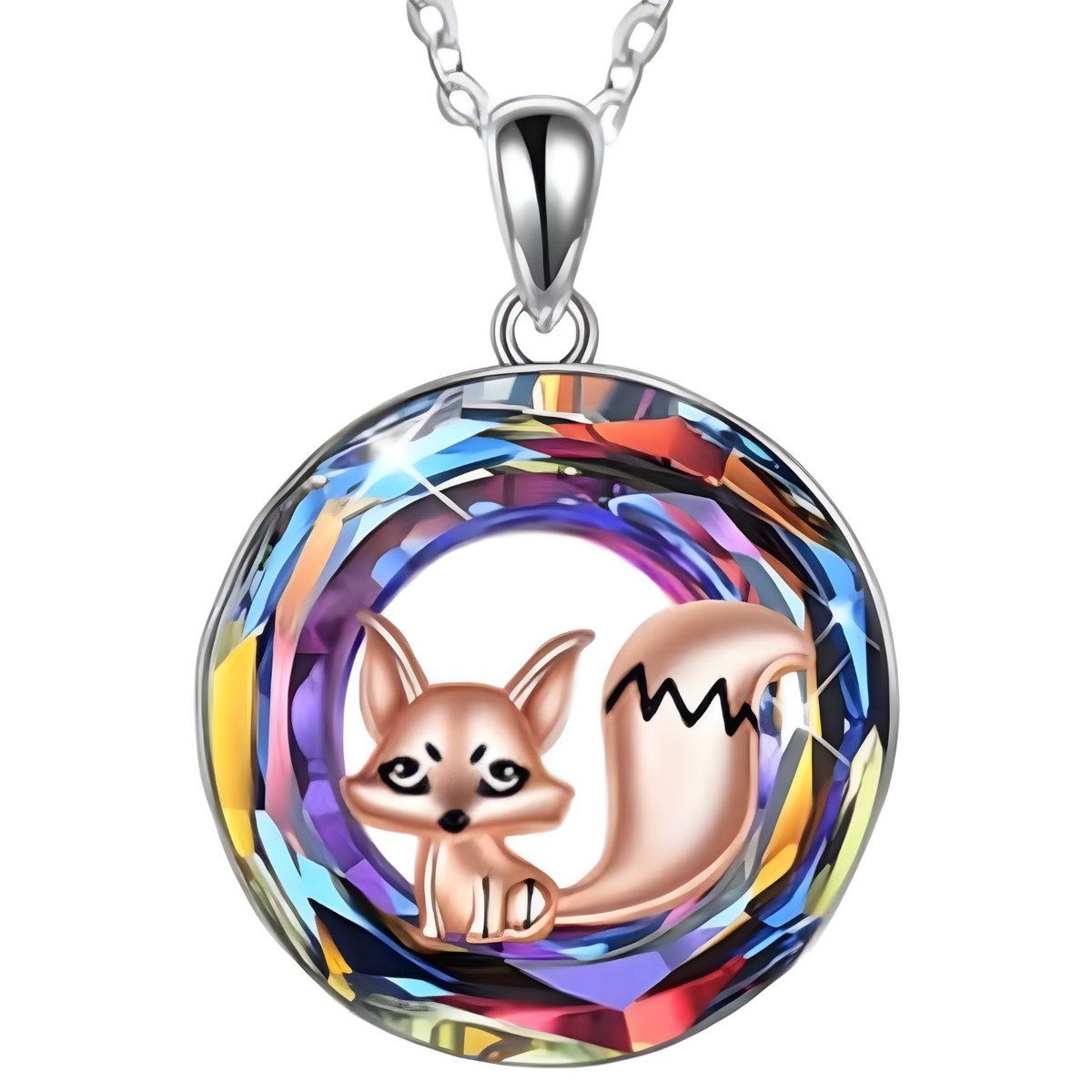 Women's Fox Necklace, Sterling Silver Animal Pendant, Fox and Stars Jewelry B139