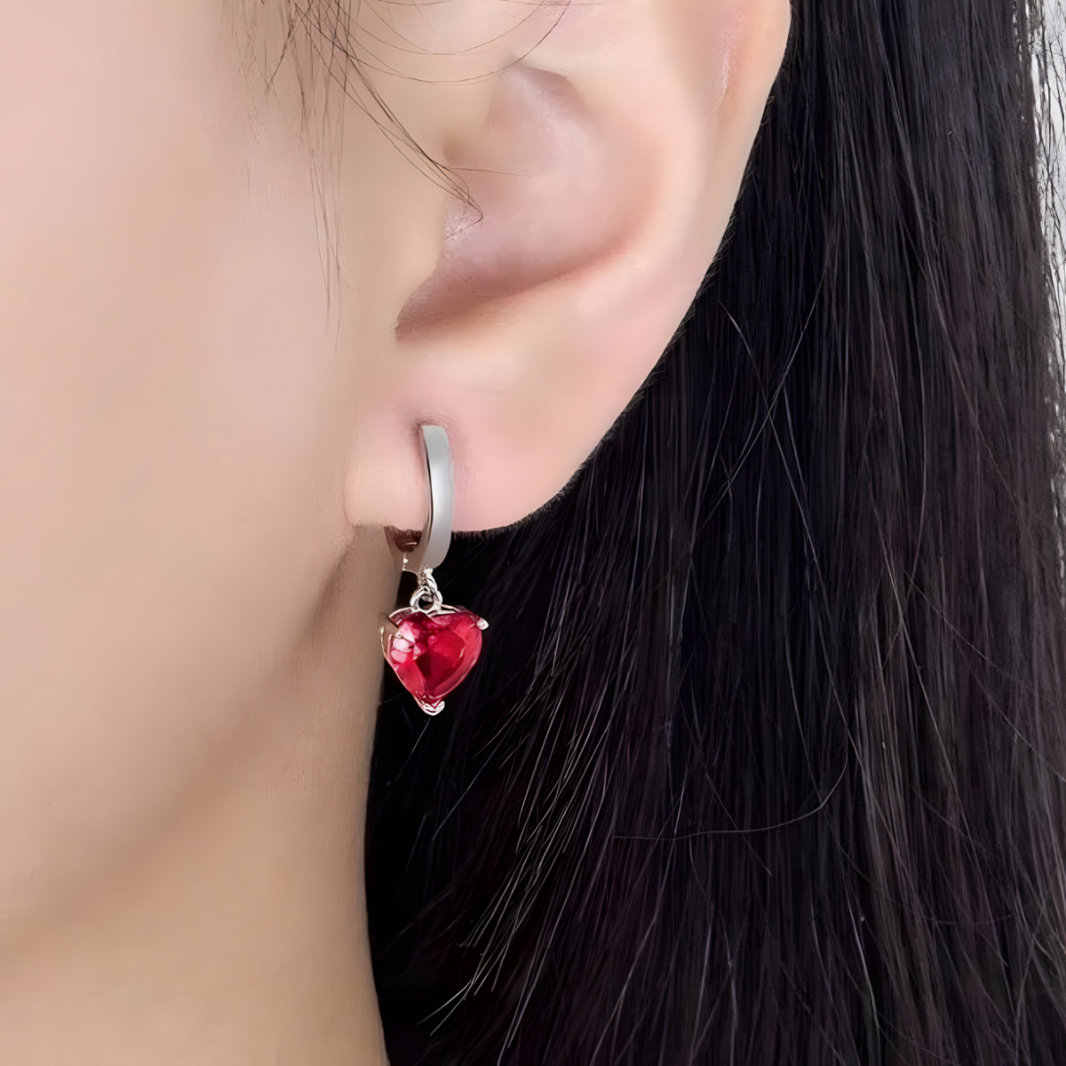 Sterling 925 Silver Heart Crystal Necklace Earrings Ring Set Her Gift Red B33