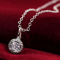 925 Dainty Round Zircon Diamond Pendant Necklace Women: Classic Halo Design 660