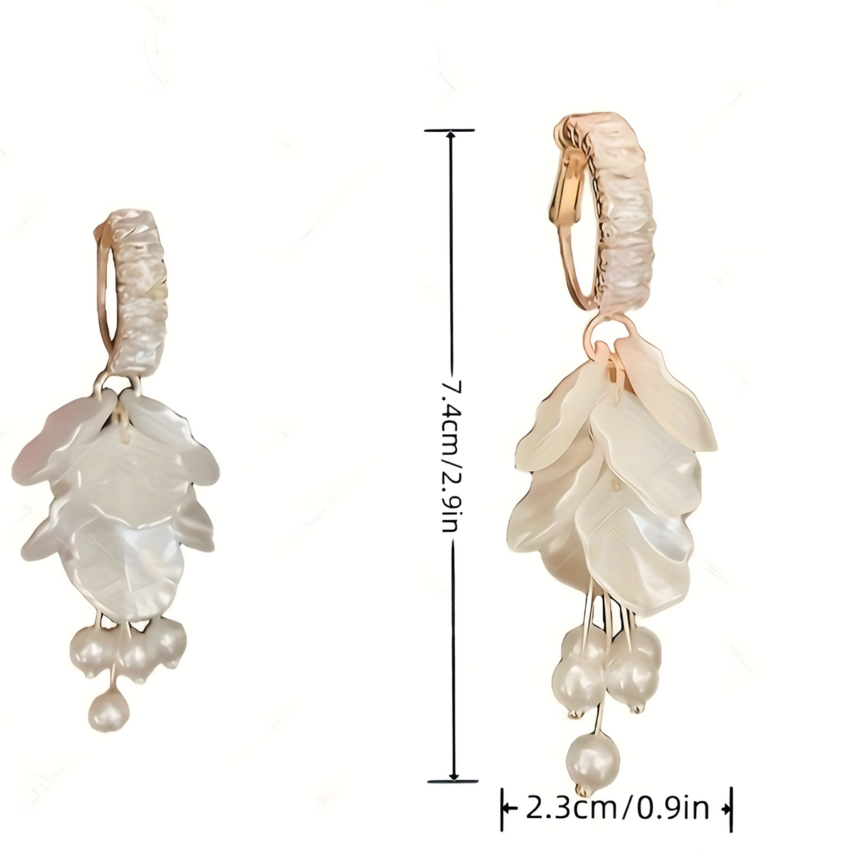 Long Floral Pearl Earrings for Women – Irregular White Petal Leaf Design 793