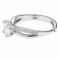 Adjustable Round Brilliant Zircon Engagement Ring, Silver Tone Twisted Pave 1655