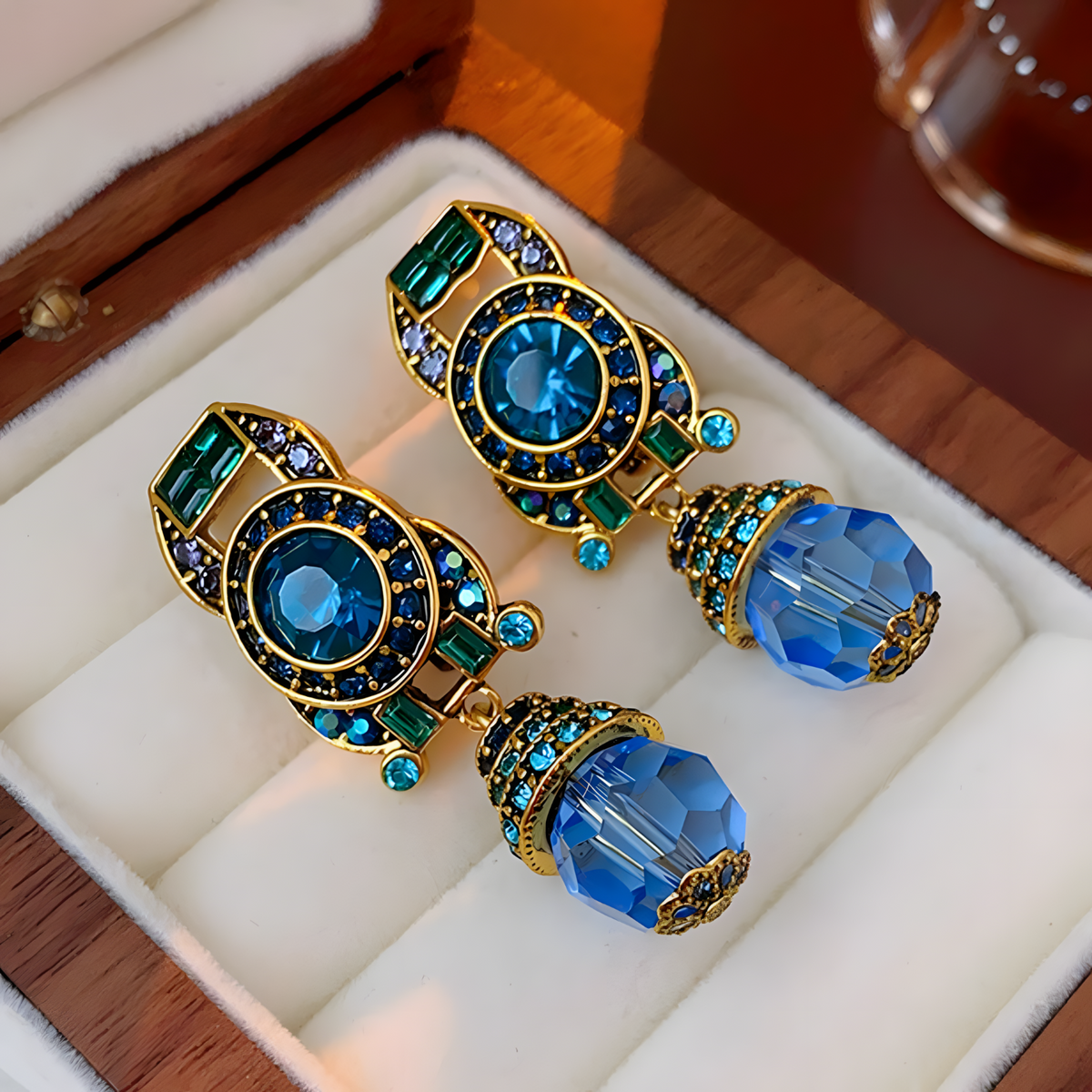 Vintage Statement Clip On Earrings For Women Geometric Rhinestone Crystal 1463