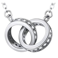 925 Sterling Silver Interlocking Rings Necklace Elegant Zircon Pendant Women 254