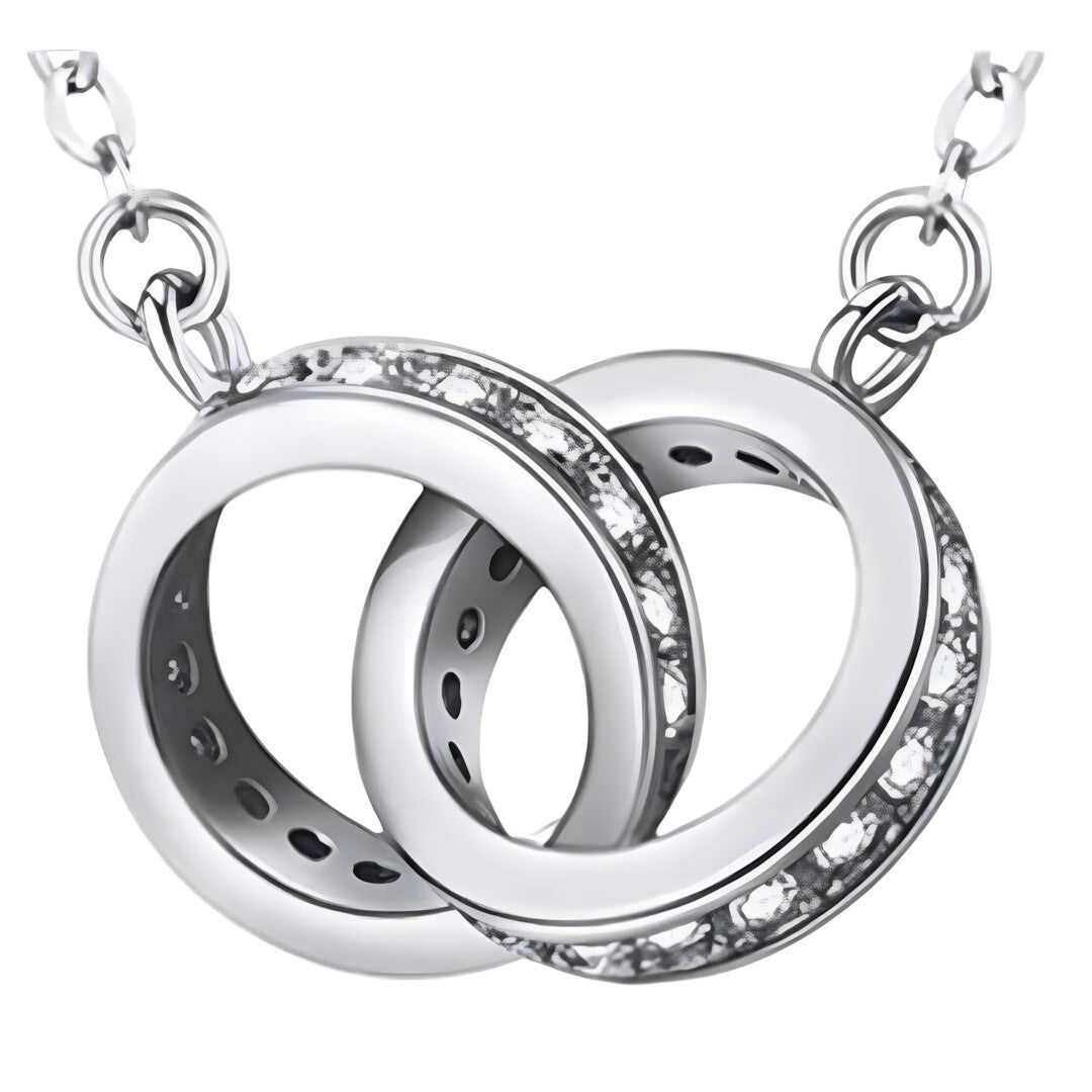 925 Sterling Silver Interlocking Rings Necklace Elegant Zircon Pendant Women 254