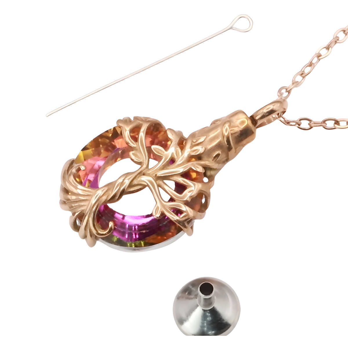 Tree of Life  Necklace with Multicolor Circle Crystal 316L Stainless Steel B221
